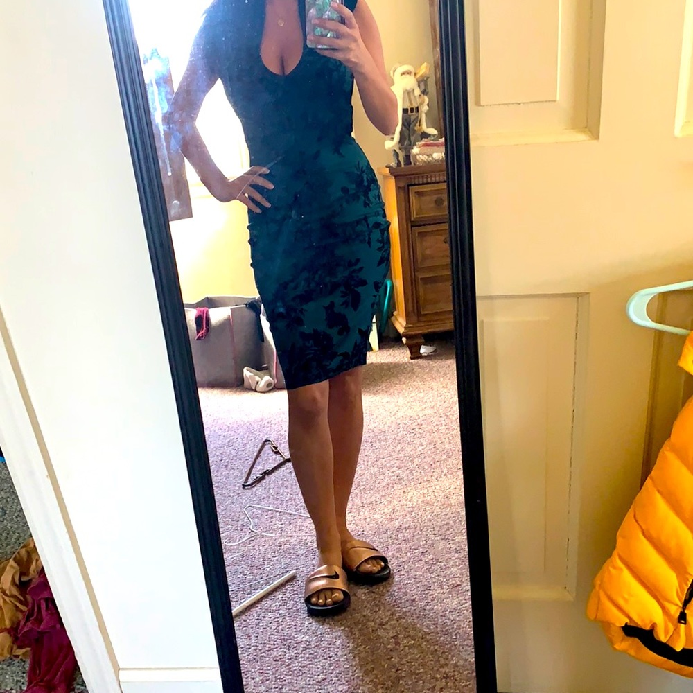 Forest green and black flower printed dress !